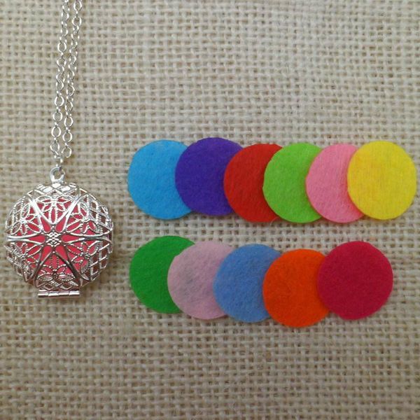 

opening locket pendant necklace copper hollow flowers essential oil diffuser necklaces for women aromatherapy pendants jewelry gift, Silver