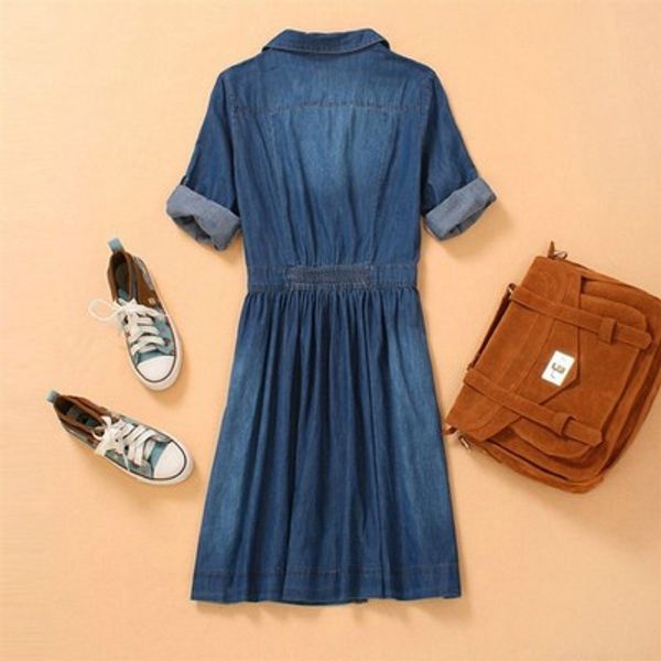 women denim one piece dress fashion summer thin blue slim jeans women's denim half three quarter sleeve plus size dress, Black;gray
women denim one piece dress fashion summer thin blue slim jeans women's denim half three quarter sleeve plus size dress, Black;gray