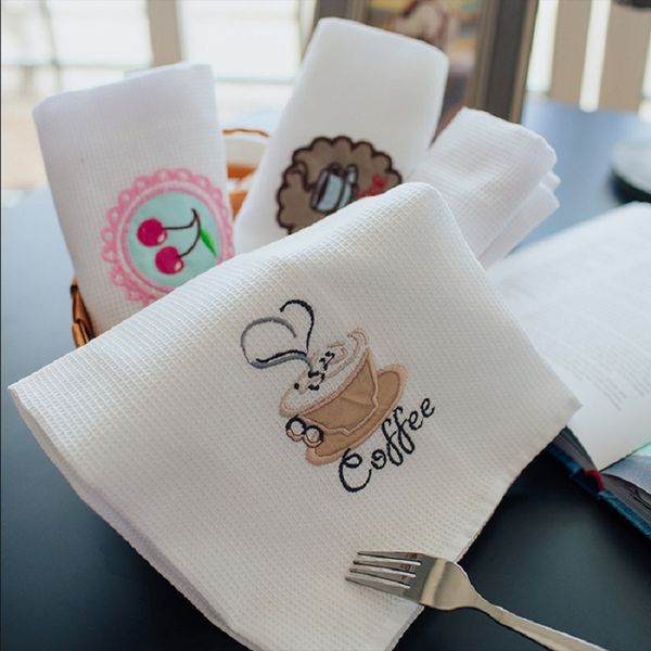 2018 new table napkins white kitchen towel cotton waffle coffee tea mug towel white cleaning cloth dish towels