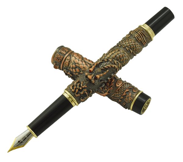 jinhao vintage luxurious fountain pen red copper small double dragon playing pearl, metal carving embossing heavy collection pen
jinhao vintage luxurious fountain pen red copper small double dragon playing pearl, metal carving embossing heavy collection pen