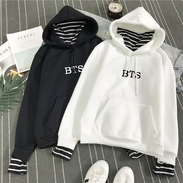 

2018 new kpop bts bangtan boys hoody v jung kook suga jimin velvet fake two student jacket coat men and women hoodies, Black