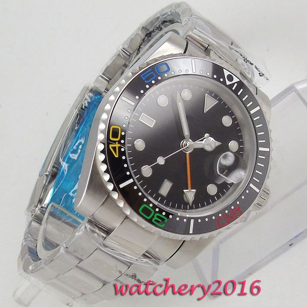 43mm black sterile dial gmt rotating ceramic bezel date window sapphire glass luminous automatic movement men's watch, Slivery;brown
43mm black sterile dial gmt rotating ceramic bezel date window sapphire glass luminous automatic movement men's watch, Slivery;brown