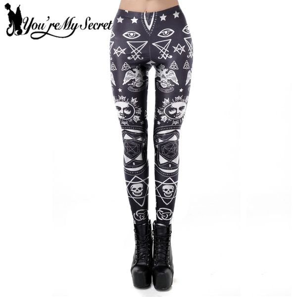 

you're my secret] 2018 new women's black leggings fashion gothic punk digital printed fitness hipster ankle pant