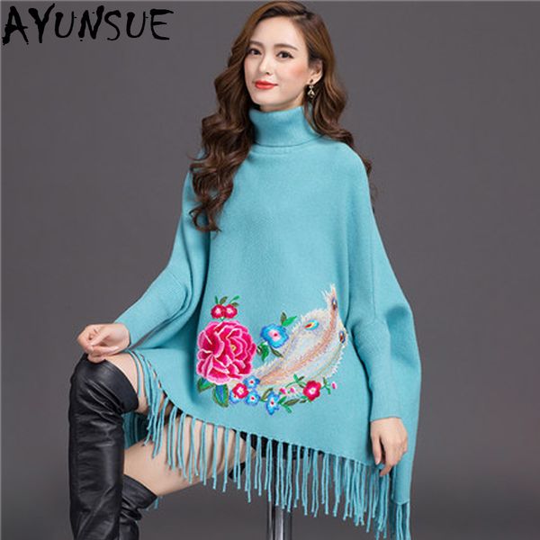 ayunsue new 2018 autumn winter vintage embroidery tassel sweater women turtleneck pullovers kinitted cloak sweaters plus size, White;black
ayunsue new 2018 autumn winter vintage embroidery tassel sweater women turtleneck pullovers kinitted cloak sweaters plus size, White;black