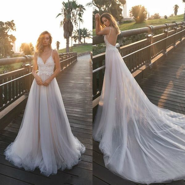 2019 berta wedding dresses tulle a line bohemian country bridal gown spaghetti straps lace deep v neck backless vestidos de novia, White
2019 berta wedding dresses tulle a line bohemian country bridal gown spaghetti straps lace deep v neck backless vestidos de novia, White