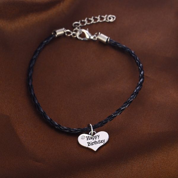 12pc/lot crystal heart charms happy birthday bracelets black rope chain bangle women men birth gifts family friend jewelry, Golden;silver
12pc/lot crystal heart charms happy birthday bracelets black rope chain bangle women men birth gifts family friend jewelry, Golden;silver