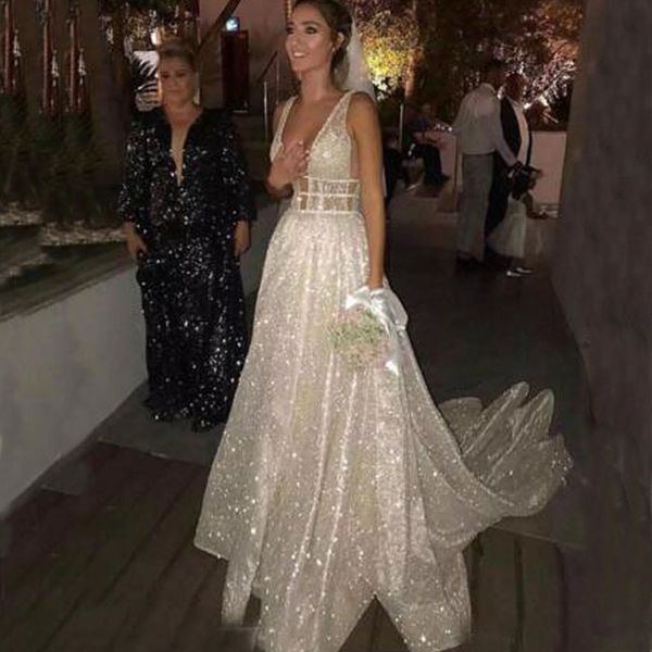sparkly wedding dresses plunging v-neck backless shiny glitters fabric long bridal gowns custom made bride dresses from china, White
sparkly wedding dresses plunging v-neck backless shiny glitters fabric long bridal gowns custom made bride dresses from china, White