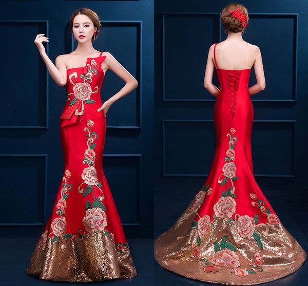 vestidos de noiva 2019 red one shoulder flowers embroidery long evening dress mermaid satin long formal party dress prom gowns customed, Black;red
vestidos de noiva 2019 red one shoulder flowers embroidery long evening dress mermaid satin long formal party dress prom gowns customed, Black;red