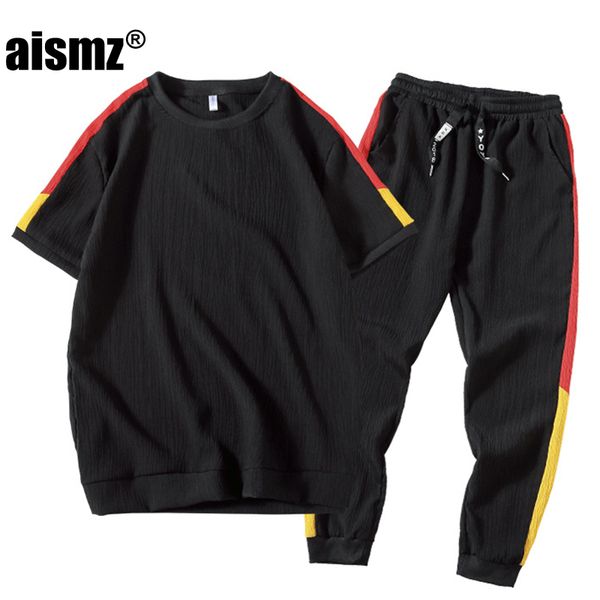aismz 2018 men t-shirt pants set men's suits summer breathable linen set sportswear patchwork design fashion tracksuit sets, Gray
aismz 2018 men t-shirt pants set men's suits summer breathable linen set sportswear patchwork design fashion tracksuit sets, Gray