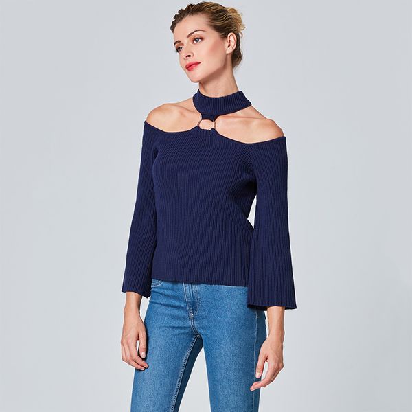 women's sweaters women halter sweater fashion elegant royal blue long sleeve pullover metal ring design off the shoulder knitted, White;black
women's sweaters women halter sweater fashion elegant royal blue long sleeve pullover metal ring design off the shoulder knitted, White;black