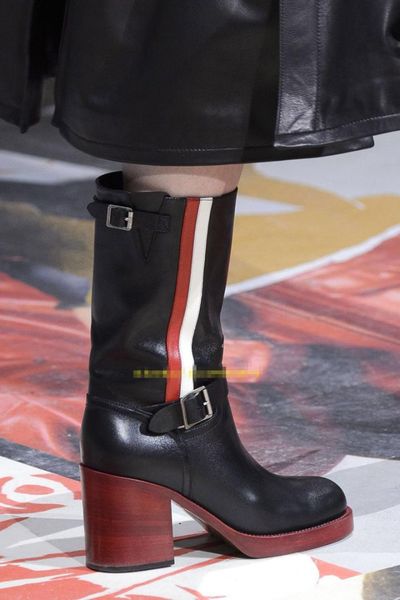 2018 autumn winter european and american fashion show chunky heel flange over the knee boots buckle genuine leather half boots, Black
2018 autumn winter european and american fashion show chunky heel flange over the knee boots buckle genuine leather half boots, Black