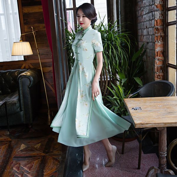 new qipao long cheongsams dress two pieces chinese traditional dress plus size summer flowers vintage oriental robes, Red
new qipao long cheongsams dress two pieces chinese traditional dress plus size summer flowers vintage oriental robes, Red