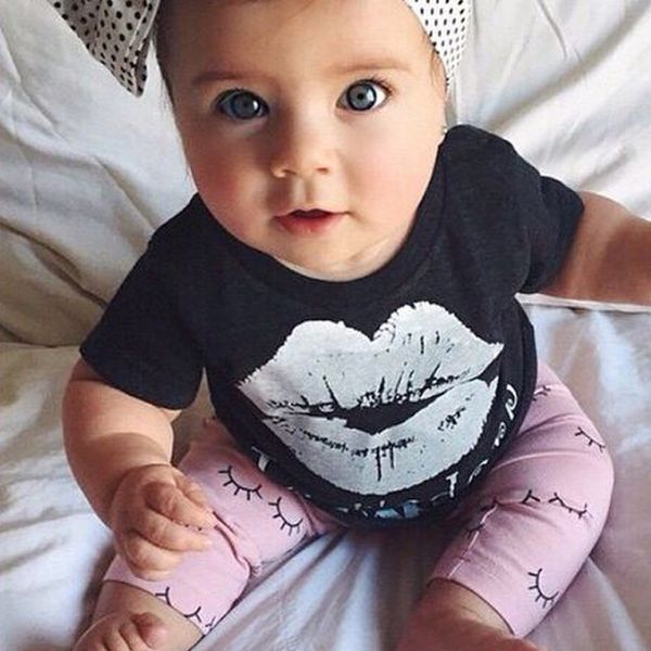lovely baby girls short t-shirts black white lip children eyes cute long pants clothing suits
lovely baby girls short t-shirts black white lip children eyes cute long pants clothing suits