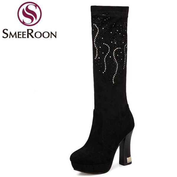 smeeroon women knee high boots solid rhinestone grind arenaceous winter boots round toe fashion high heels woman's shoes, Black
smeeroon women knee high boots solid rhinestone grind arenaceous winter boots round toe fashion high heels woman's shoes, Black