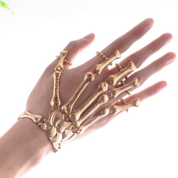 

halloween jewelry accessories bangle punk exaggerated style metallic imitation skeleton finger bracelet for women men jewelery, Black
