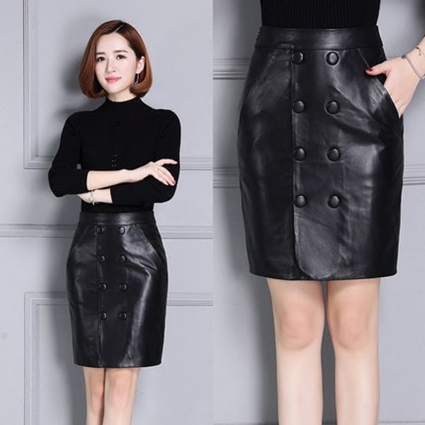 high waist sheepskin leather skirt, Black
high waist sheepskin leather skirt, Black
