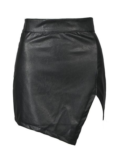 

customize xxs 5xl 7xl 10xl women a-line asymmetrical hem irregular pencil faux leather skirt high waisted saia jupe skirts, Black