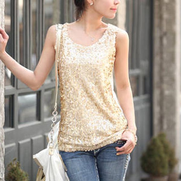 new women summer plus size thin slim gold sequined blingbling vest bottoming shirt ladies sleeveless tee loose 2018, White
new women summer plus size thin slim gold sequined blingbling vest bottoming shirt ladies sleeveless tee loose 2018, White
