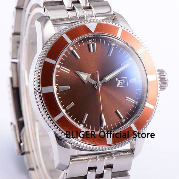 casual bliger 46mm brown sterile dial rotating bezel date display miyota automatic movement men's watch stainless steel bracelet, Slivery;brown
casual bliger 46mm brown sterile dial rotating bezel date display miyota automatic movement men's watch stainless steel bracelet, Slivery;brown