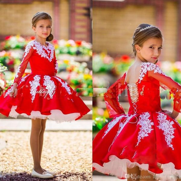 cute red mini ball gown flower girls dresses jewel neck with white lace appliques tiered first communion dress puffy birthday party gown, White;blue
cute red mini ball gown flower girls dresses jewel neck with white lace appliques tiered first communion dress puffy birthday party gown, White;blue
