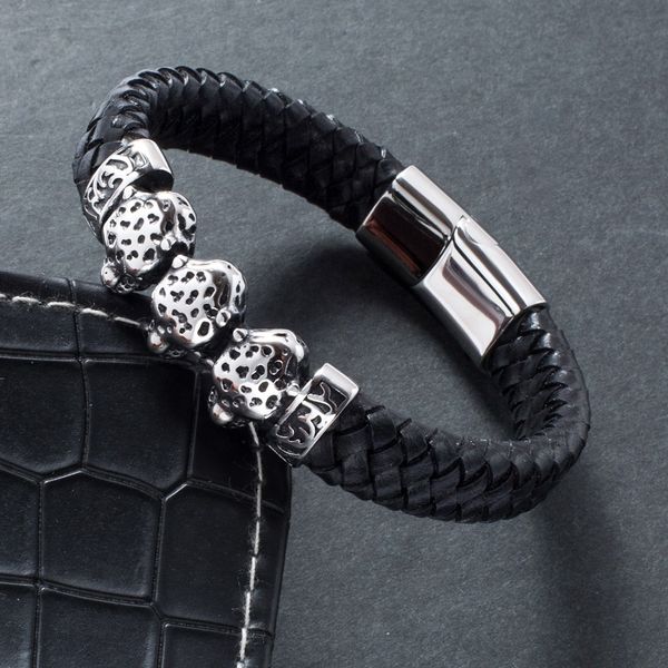 punk men braided leather bracelet fashion jewelry stainless steel magnetic buckle leopard shape bracelets male wrist band 791, Golden;silver
punk men braided leather bracelet fashion jewelry stainless steel magnetic buckle leopard shape bracelets male wrist band 791, Golden;silver