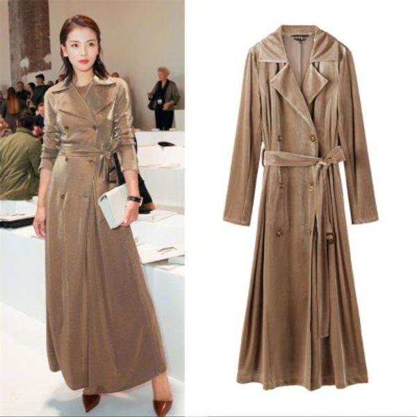 women's gold velvet coat autumn long slim coats double-breasted outerwear with belt trench coat casual, Tan;black
women's gold velvet coat autumn long slim coats double-breasted outerwear with belt trench coat casual, Tan;black