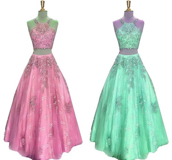 halter lace beaded prom party dresses long two pieces a-line applique sequins crystal evening dress elegant formal gowns plus size, Black
halter lace beaded prom party dresses long two pieces a-line applique sequins crystal evening dress elegant formal gowns plus size, Black