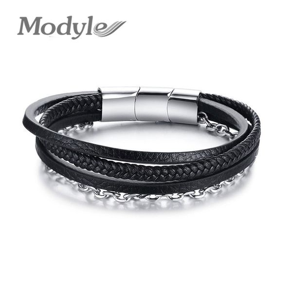 modyle genuine leather stainless steel link chain bracelet for men genuine leather adjustable magnet clasp punk male jewelry, Black
modyle genuine leather stainless steel link chain bracelet for men genuine leather adjustable magnet clasp punk male jewelry, Black