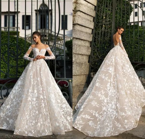 custom long sleeves lace wedding dresses with appliques illusion neckline court train backless a line wedding bridal gowns, White
custom long sleeves lace wedding dresses with appliques illusion neckline court train backless a line wedding bridal gowns, White