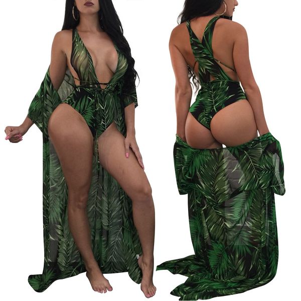 2018 xia ya european and american swimsuit leaf printed long sleeved coat cloak + conjoined swimsuit two sets, White;black
2018 xia ya european and american swimsuit leaf printed long sleeved coat cloak + conjoined swimsuit two sets, White;black