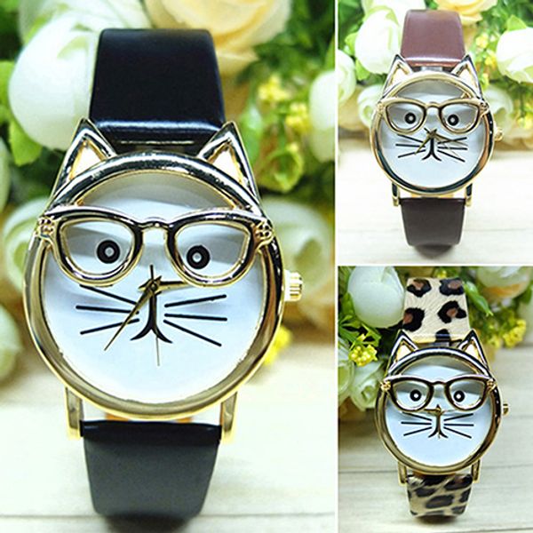 brand women's men's cute glasses cat case faux leather analog quartz bracelet wrist watch 75io, Slivery;brown
brand women's men's cute glasses cat case faux leather analog quartz bracelet wrist watch 75io, Slivery;brown