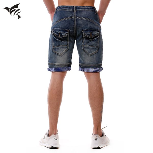 

men's retro denim shorts vintage washed contrast lining stretch big back bag shorts multi-pockets style shorts yk00055, White;black