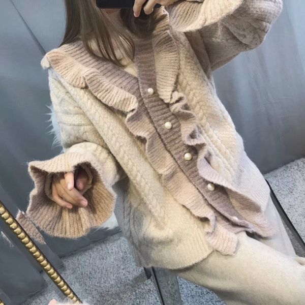 women winter thick sweater knitted cardigans ruffle pearl twist sweater with buttons plus size pull sueter mujer truien dames, White;black
women winter thick sweater knitted cardigans ruffle pearl twist sweater with buttons plus size pull sueter mujer truien dames, White;black