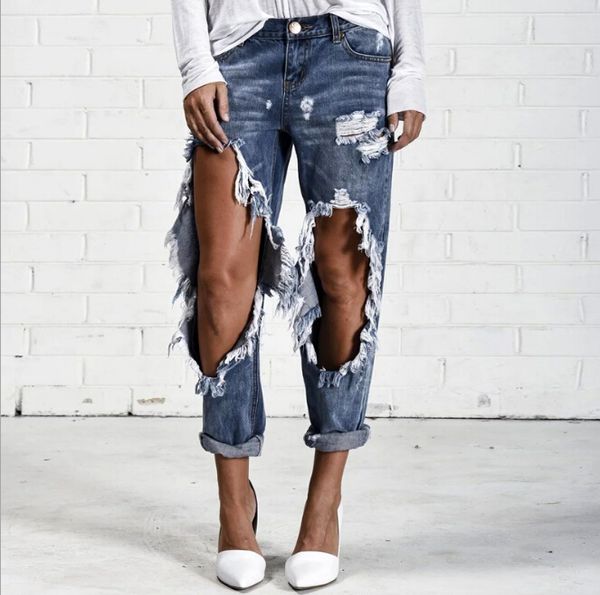 women big holes design straight pants jeans long trousers stylish casual loose ripped jeans, Blue
women big holes design straight pants jeans long trousers stylish casual loose ripped jeans, Blue