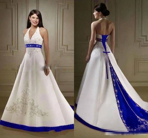 court train white royal blue a line wedding dresses 2018 halter neck open back lace up closure bridal gowns custom made wedding dress
court train white royal blue a line wedding dresses 2018 halter neck open back lace up closure bridal gowns custom made wedding dress