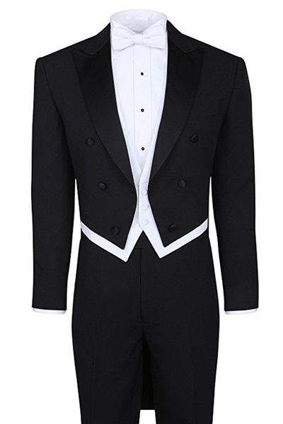 2018 men's fashion 3 piece black tuxedo tails includes tailcoat vest& formal pants, White;black
2018 men's fashion 3 piece black tuxedo tails includes tailcoat vest& formal pants, White;black