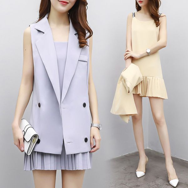 fashion women's leisure suit + pleated condole belt vest coat dress suit two-piece set outfit female pleated dress, Gray
fashion women's leisure suit + pleated condole belt vest coat dress suit two-piece set outfit female pleated dress, Gray
