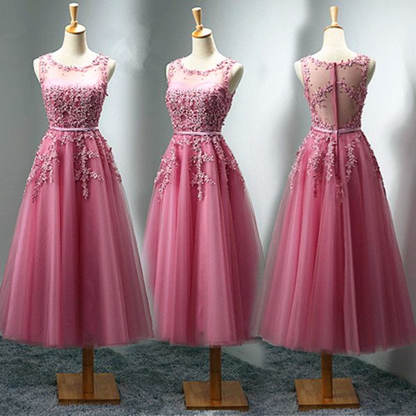 lace tulle tea length bridesmaid dresses with pearls 2019 summer wedding guest dresses new party dresses, White;pink
lace tulle tea length bridesmaid dresses with pearls 2019 summer wedding guest dresses new party dresses, White;pink