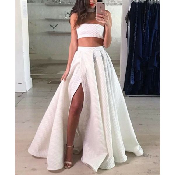fashion white two pieces prom dresses long strapless prom dress with slit special occasion dresses prom gowns, Black
fashion white two pieces prom dresses long strapless prom dress with slit special occasion dresses prom gowns, Black