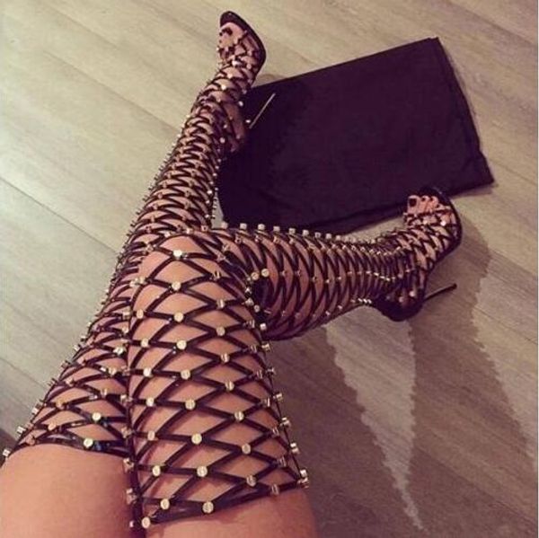 rome style cut-outs thigh high studded rivets long gladiator open toe high heels boots woman big size 42, Black
rome style cut-outs thigh high studded rivets long gladiator open toe high heels boots woman big size 42, Black