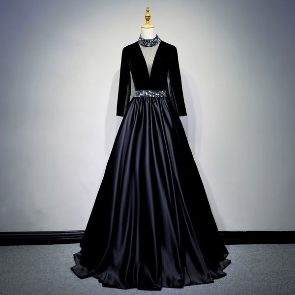 beaded jewel neck satin formal evening dresses with long sleeves 2018 black prom dress new party dresses, Black;red
beaded jewel neck satin formal evening dresses with long sleeves 2018 black prom dress new party dresses, Black;red