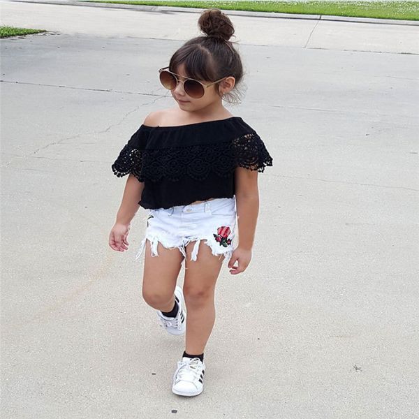 girls clothes set 2018 ins new explosion fashion cotton word shoulder t-shirt + denim shorts 2pcs kids clothing suit, White
girls clothes set 2018 ins new explosion fashion cotton word shoulder t-shirt + denim shorts 2pcs kids clothing suit, White