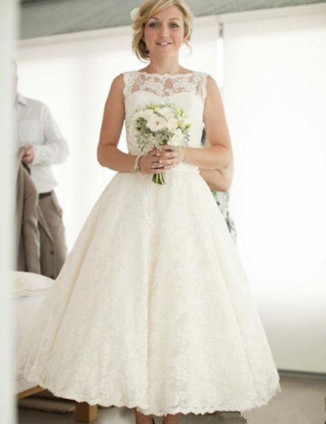 50s vintage ankle length wedding dress bateau neck sleevless ribbon sash a line full lace short bridal gowns garden wedding custom made, White
50s vintage ankle length wedding dress bateau neck sleevless ribbon sash a line full lace short bridal gowns garden wedding custom made, White