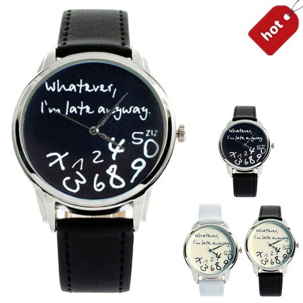 unique watch christmas funny men women analog quartz watch whatever,i'm late anyway wrist watch, Slivery;brown 
unique watch christmas funny men women analog quartz watch whatever,i'm late anyway wrist watch, Slivery;brown