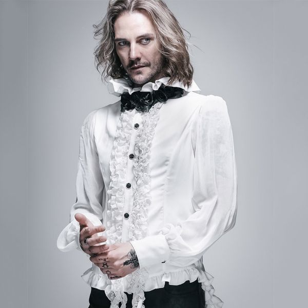 new gothic style tassel night stage performance dance street long sleeve loose collar with tie flower shirt, White;black
new gothic style tassel night stage performance dance street long sleeve loose collar with tie flower shirt, White;black