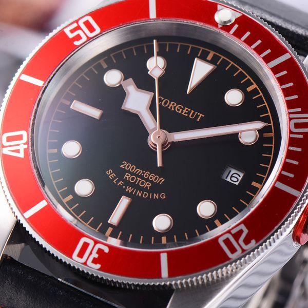 41mm corgeut black dial rotating bezel date luminous stainless steel case 2010rg, Slivery;brown
41mm corgeut black dial rotating bezel date luminous stainless steel case 2010rg, Slivery;brown