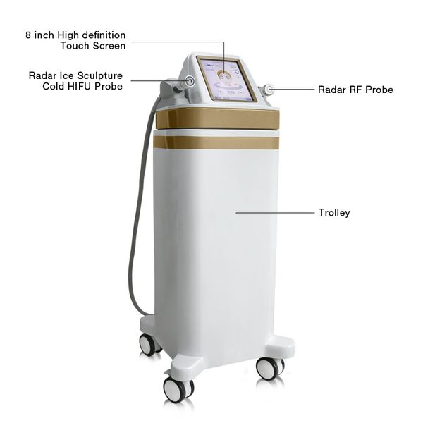 2 in 1 cold hifu + rf face lifting anti-wrinkle ultrasonic high frequency beauty machine, Black;white