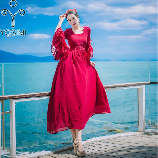 yosimi 2018 summer red lace and chiffon vintage long women dress evening party o-neck beach long female dresses butterfly sleeve, White;black
yosimi 2018 summer red lace and chiffon vintage long women dress evening party o-neck beach long female dresses butterfly sleeve, White;black