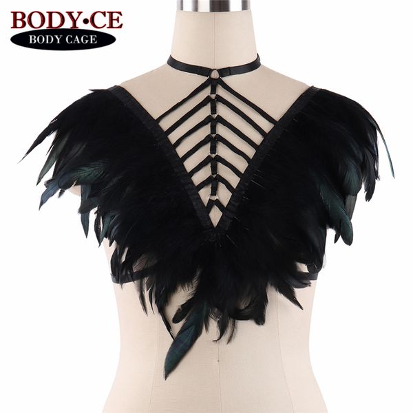 black goth feather epaulettes adjust straps bondage shoulder body harness burningman halloween burlesque festival dance ravewear, Black;white
black goth feather epaulettes adjust straps bondage shoulder body harness burningman halloween burlesque festival dance ravewear, Black;white