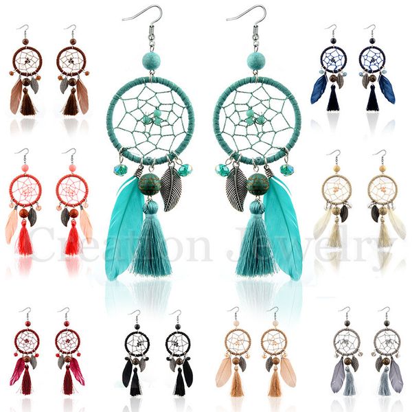 wholesale bohemia fashion dream catcher tassel feather earrings beige/blue/red/black/pink /coffee/khaki/green/gray drop earrings for women, Silver
wholesale bohemia fashion dream catcher tassel feather earrings beige/blue/red/black/pink /coffee/khaki/green/gray drop earrings for women, Silver